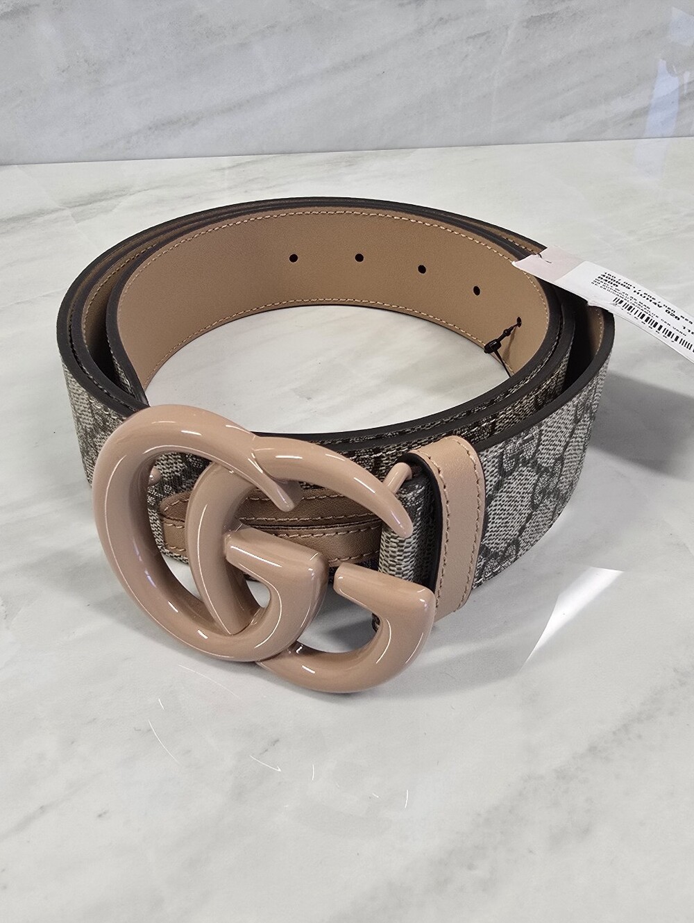 Gucci Beige Monogram Belt with GG Buckle